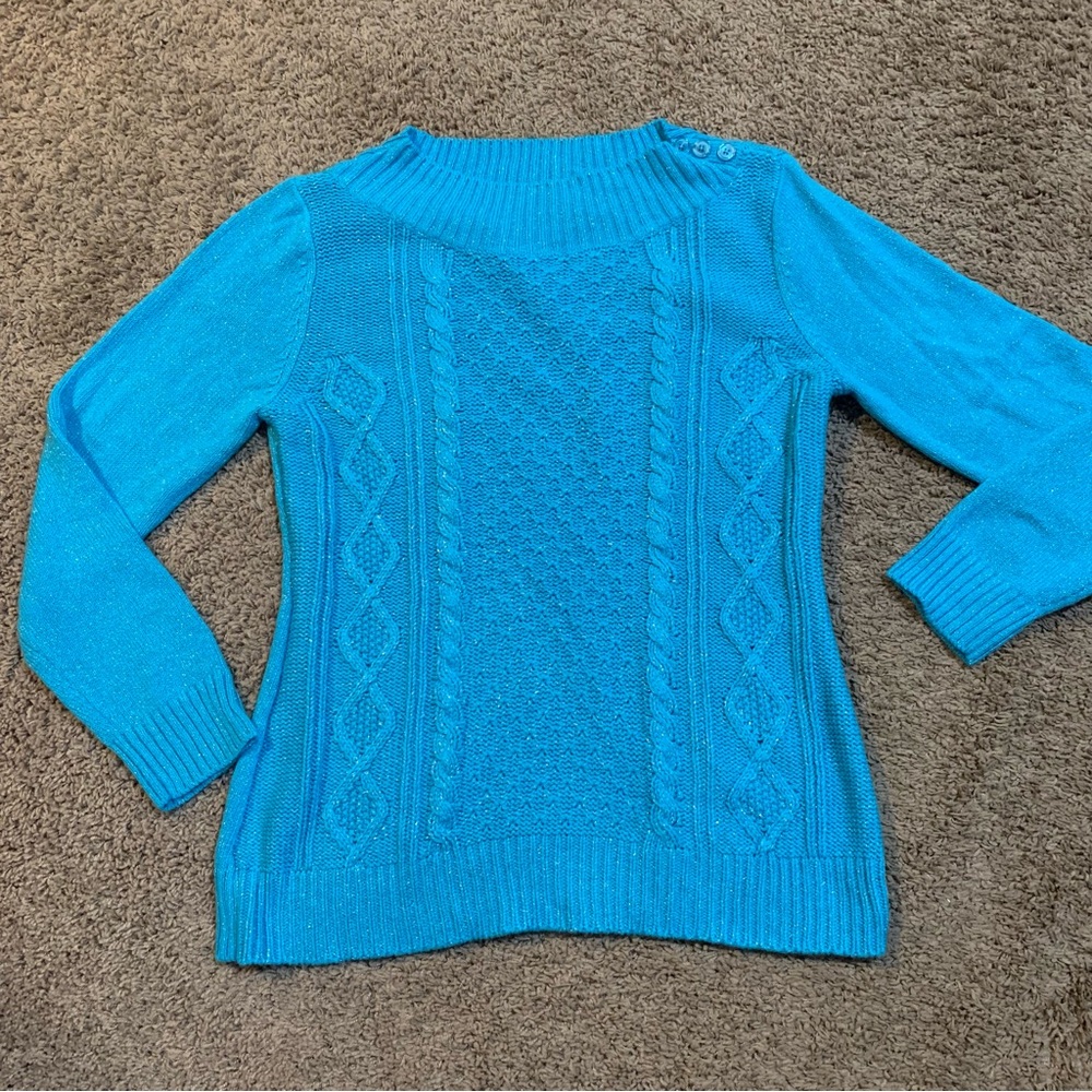 New York & Company Turquoise Sparkle Sweater Large